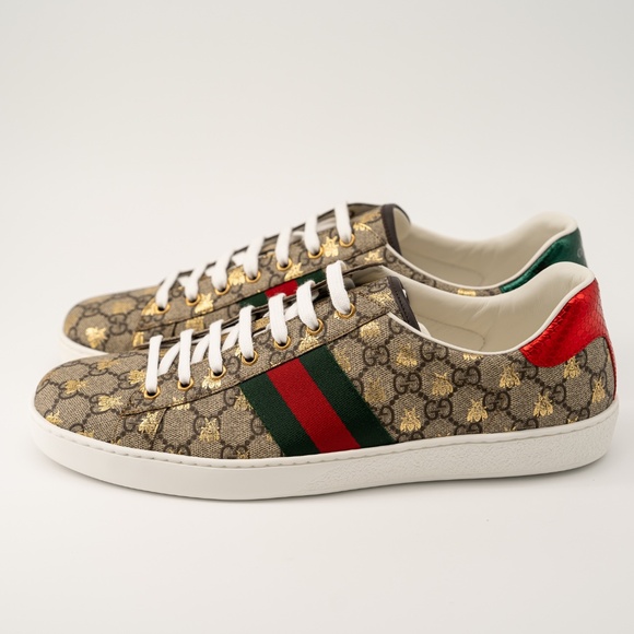 Size 10.5G 11 US Gucci Ace GG Supreme Bee Print Canvas Beige - Picture 4 of 12
